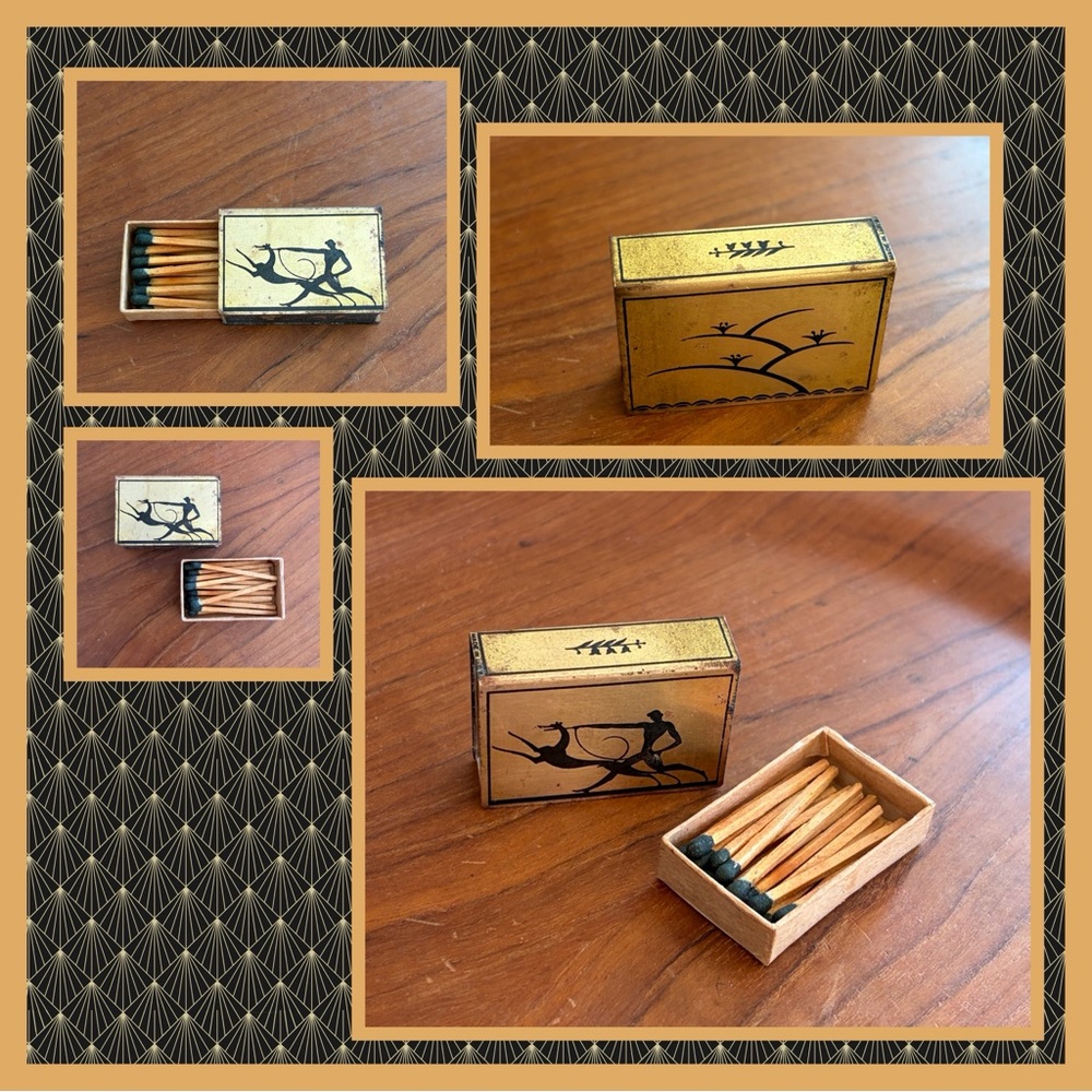 Vintage William Hunt Diederich attributed Art Deco  Dog & Figure Matchbox Cover